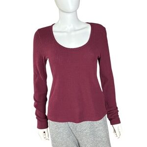 Z Supply Ribbed Long Sleeve Scoop Neck Top – Burgundy – Size M